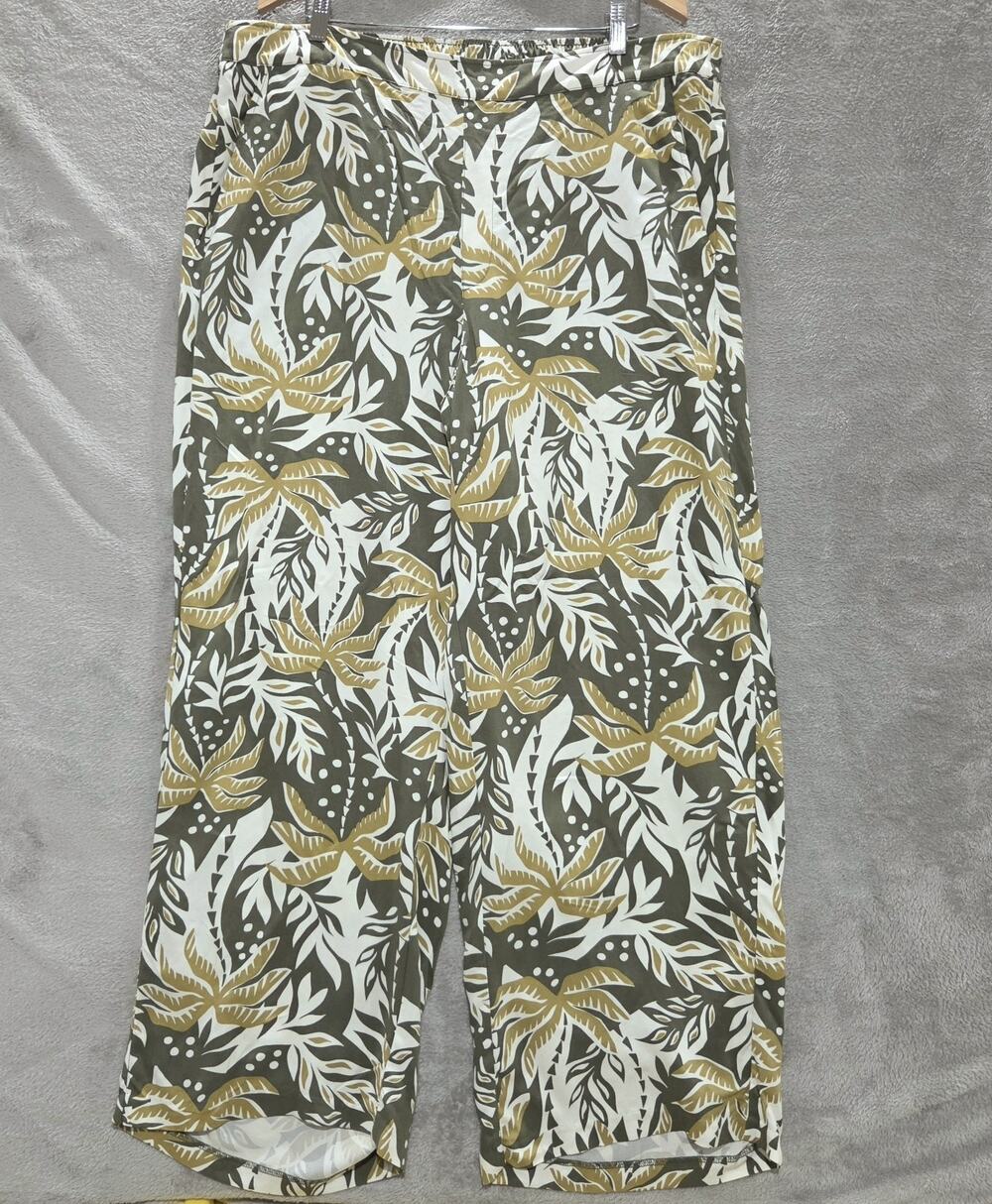 Old Navy Womens Green White Floral Playa Wide Leg Pull On Pants Size XXL Beach